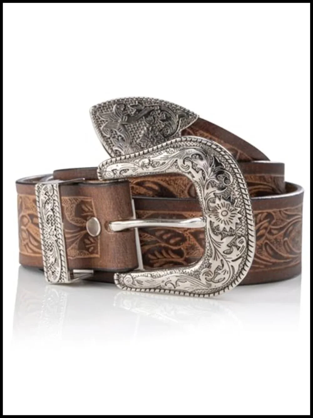 Genuine Buffalo Leather Men's Western Belt Hand-Carved Rodeo Belt